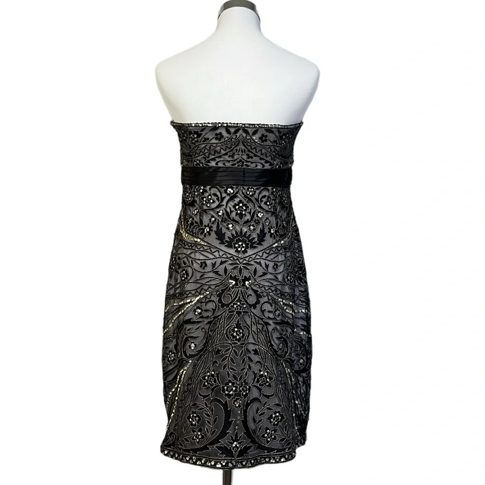 Sue Wong strapless BLACK/ PLATINUM Embroidered beaded Cocktail evening prom - Picture 3 of 12